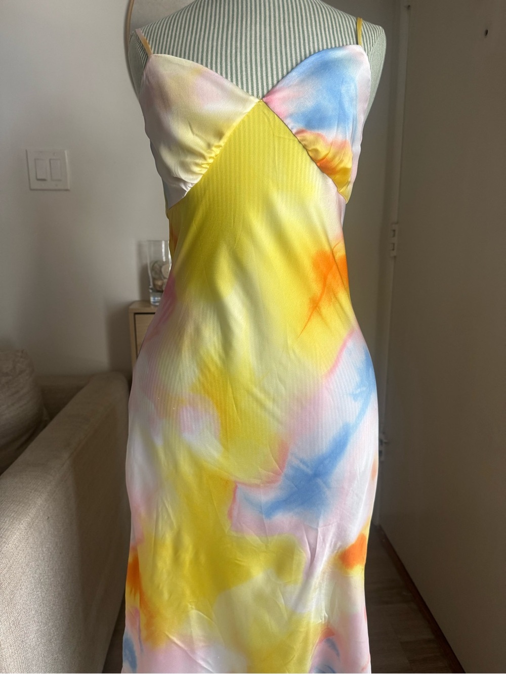 Diane von Furstenberg Watercolor Satin Midi Dress XXS